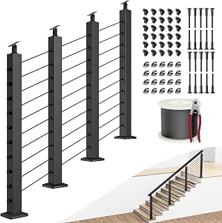BLIKA 36" Black Stair Cable Railing Kit - 4-Pack 25-35° Pre-Drilled Posts, 220FT T316 Cable, DIY Invisible System No Handrail