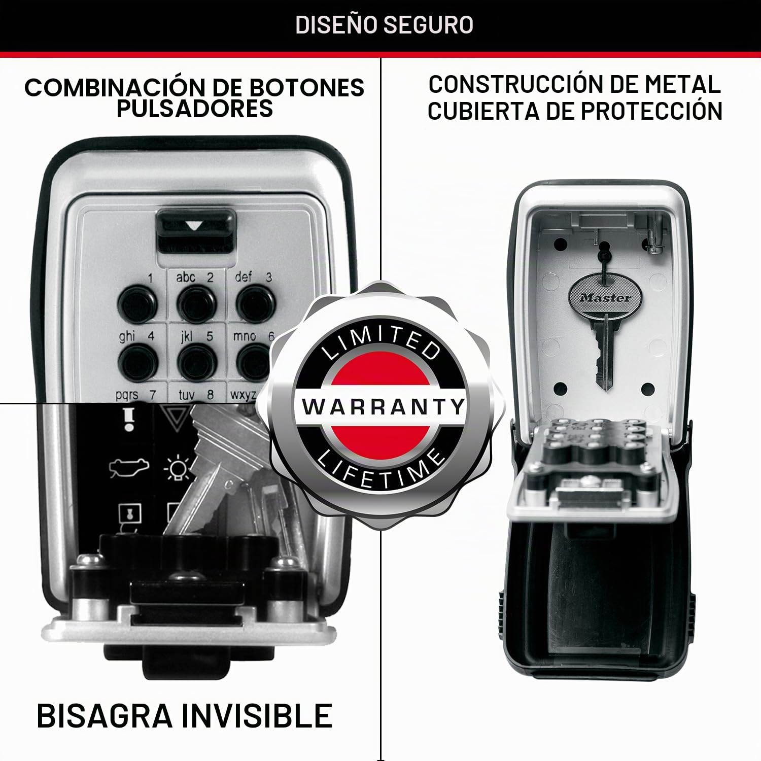 Master Lock Caja fuerte para llaves [Medium] [Montaje mural] [Pulsador]- 5423EURD - Caja de seguridad