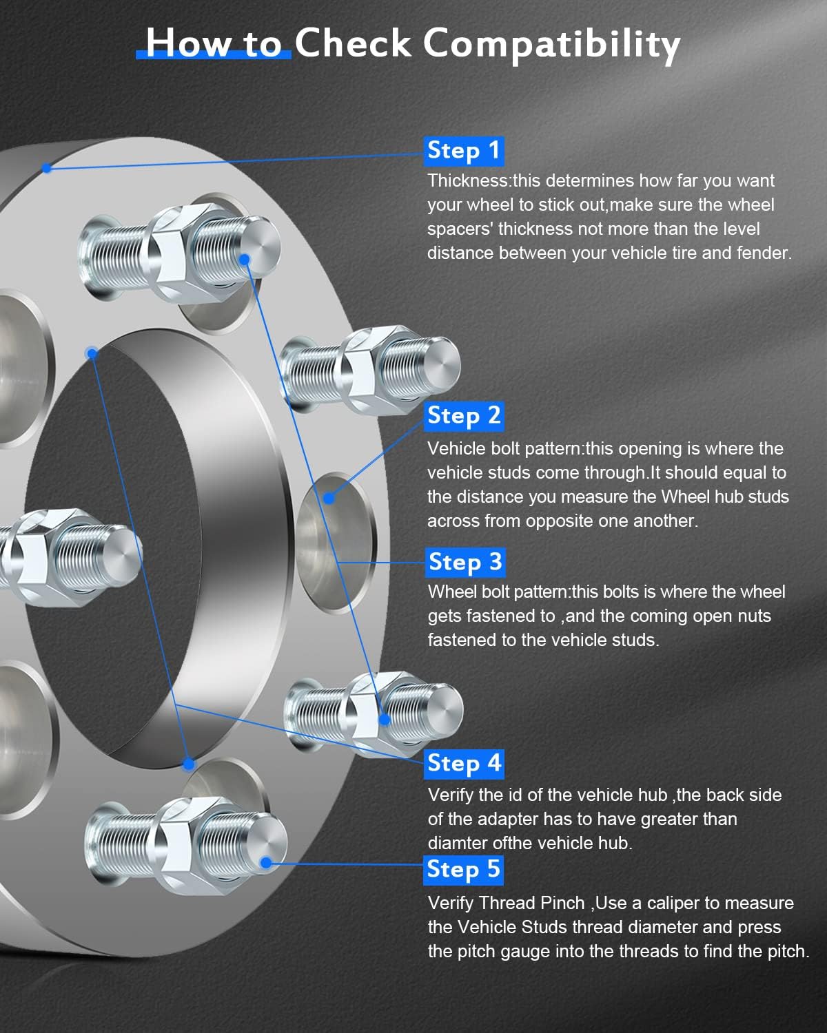 ECCPP 2PCS 5x4.75 to 5x4.75 Wheel Spacers 1 inch 5x120.65mm 5 Lug 12x1.5 Studs fit for Chevy Blazer 1987-2005| for Chevy Camaro 1982-2002| for Chevy Corvette 1984-2019| for Chevy S10 1982-2004 - Image 5