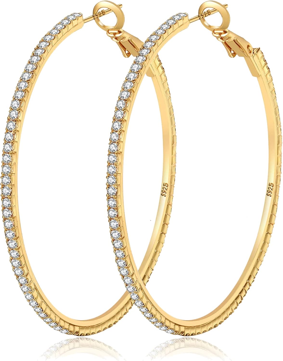 Large sparkly rhinestone hoop earrings for women in various sizes