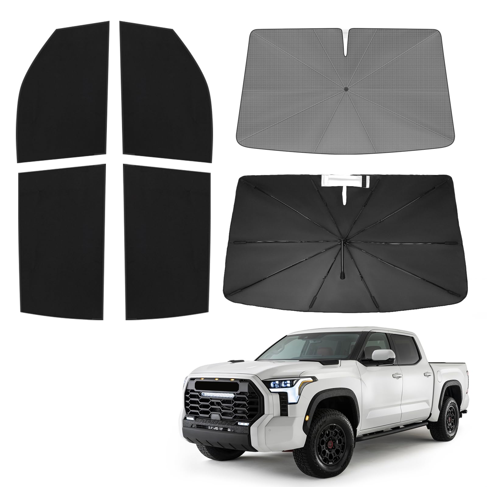 KUST Windshield Sun Shade Umbrella for Toyota Tundra 2022 2023 2024 2025 2026 Rear Window Shades 100% UV Protection and Blackout Privacy 5PCS Car Window Covers Accessories