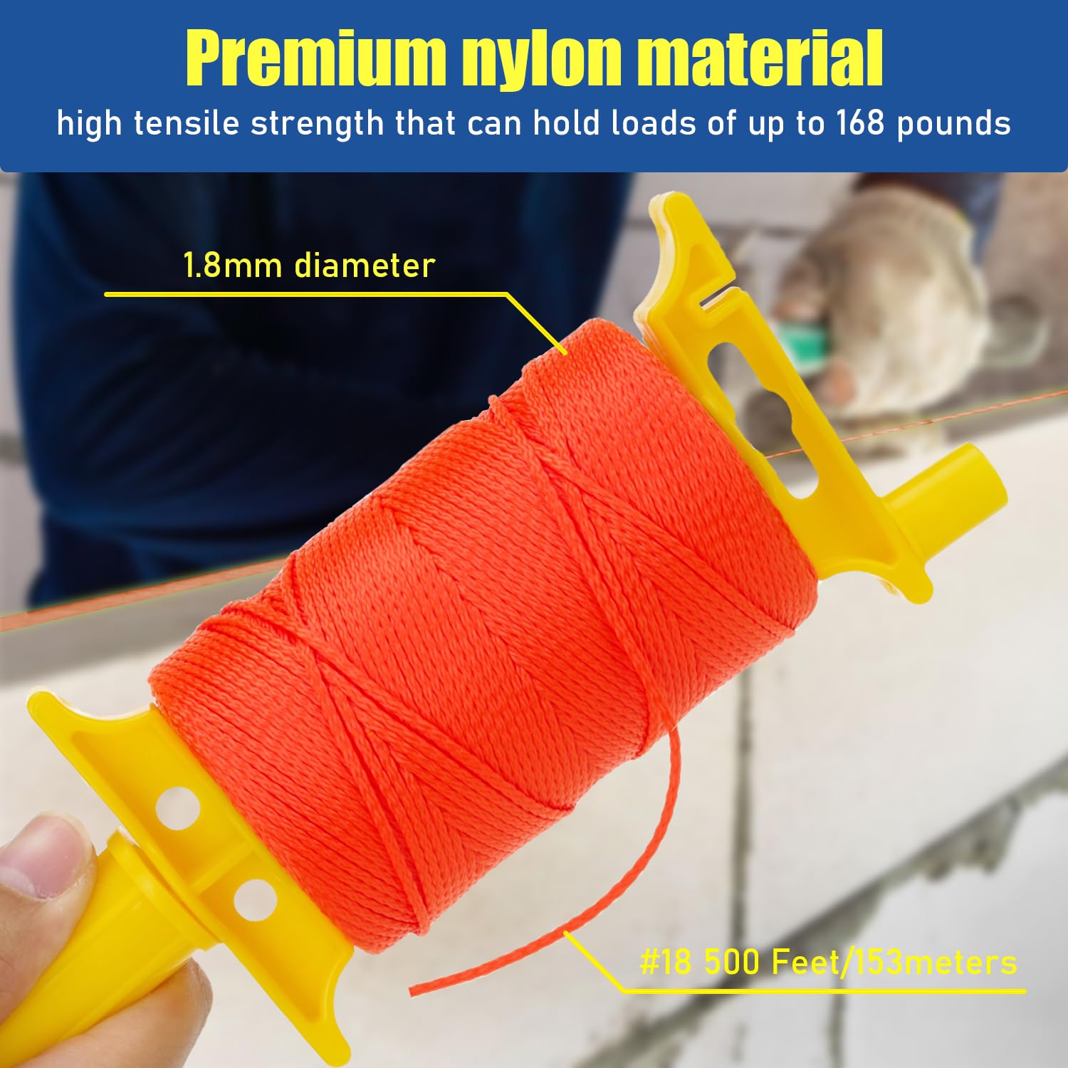 LURKA Paquete de 2 cuerdas Mason Line, #18 540 pies, línea de nailon trenzado con 10 niveles integrados y carrete de cuerda naranja fluorescente para trabajos de precisión, bricolaje y proyectos de