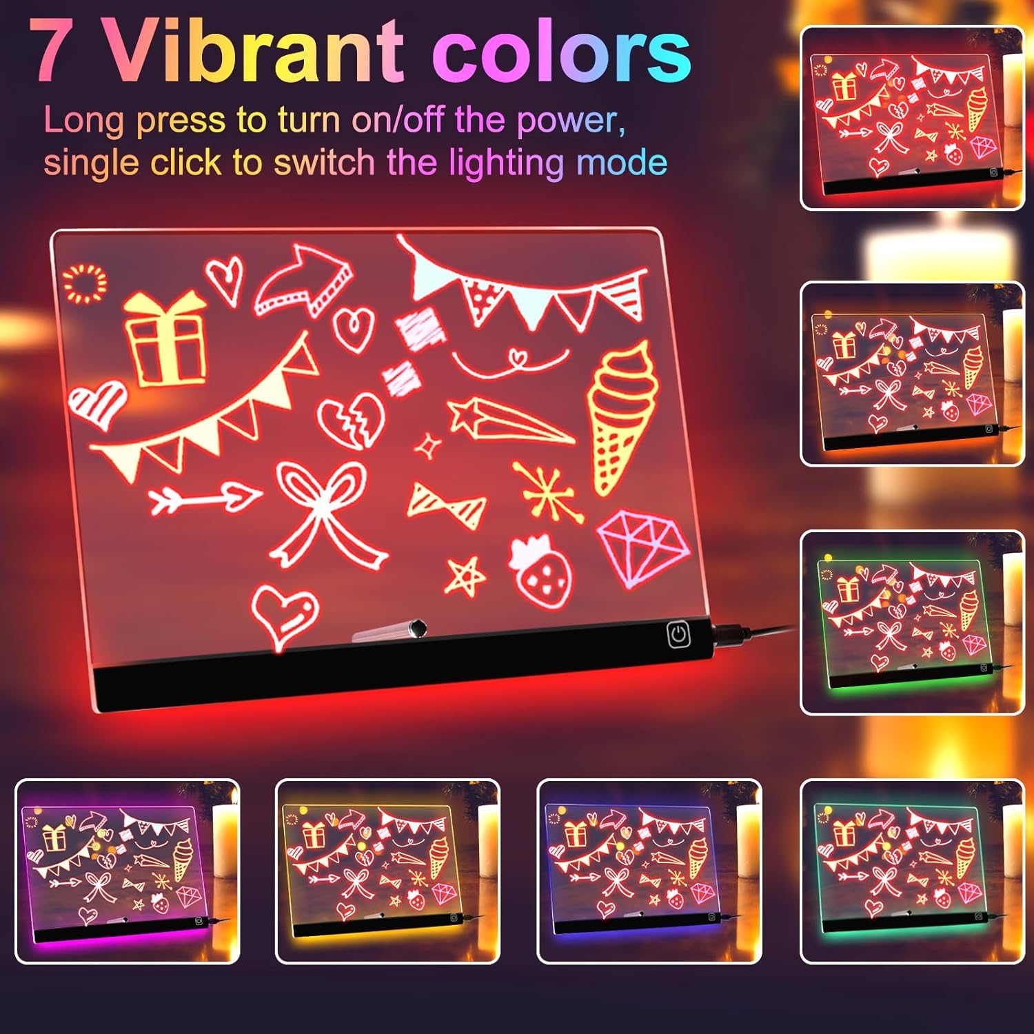 Tismels Lavagnetta in Acrilico con Luci LED 30x20cm, Lavagna Promemoria LED Con 7 Colori penna e supporto, per Ufficio Scuola Casa Caffè