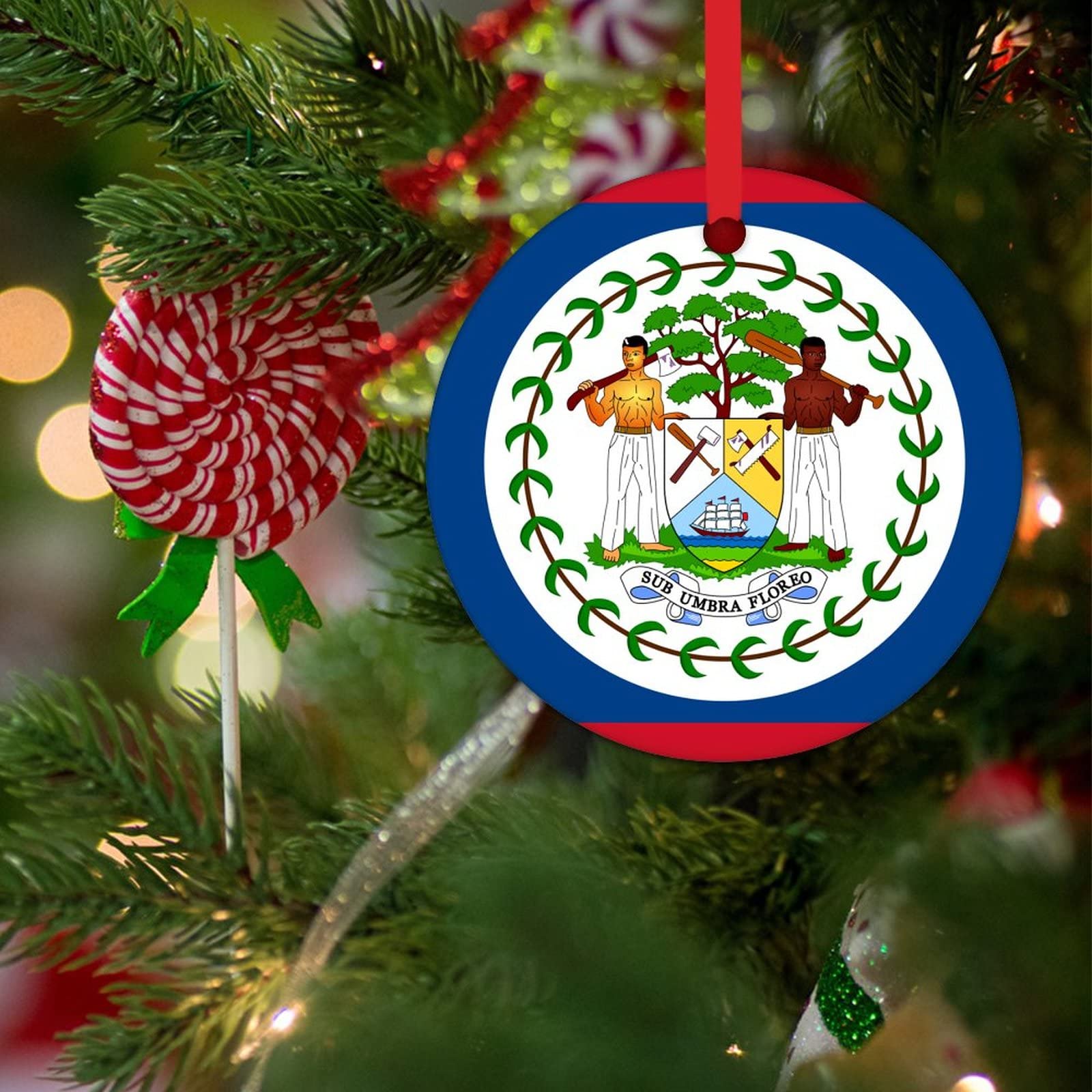 Ornement De Noël Rond En Céramique - Motif Drapeau De L'Île Maurice - Décoration De Sapin Ou Cadeau Festif