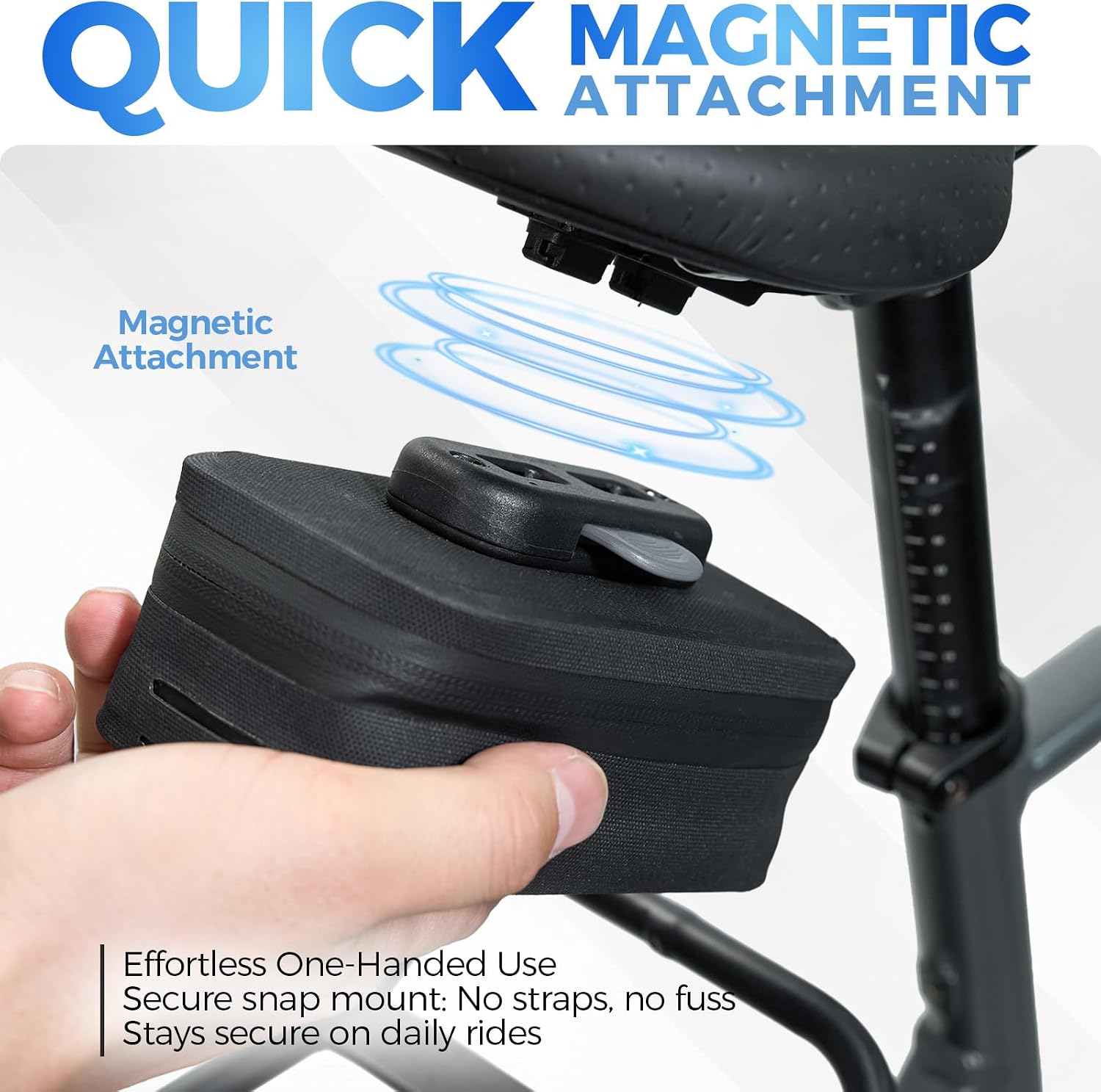 Magnetic Bike Saddle Bag - Waterproof Bicycle Seat Bag - Compact Under Seat Storage with Quick-Release Button for Road, Mountain Bikes - Easy to Access, Secure, and Durable