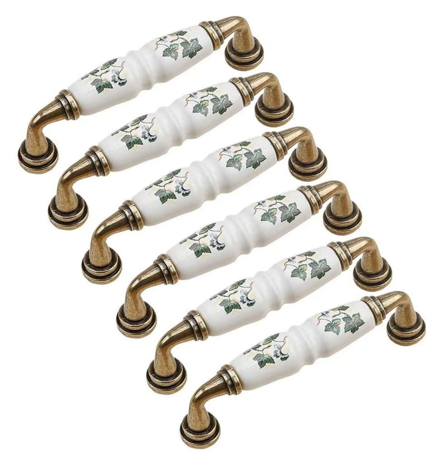 VOPLIVAT Kitchen Cupboard Handles, Ceramic Bow Handle for Cabinet Drawer Wardrobe 6 Pcs Hole Distance 96 and 128 mm(Style B,Hole Distance 96 mm)