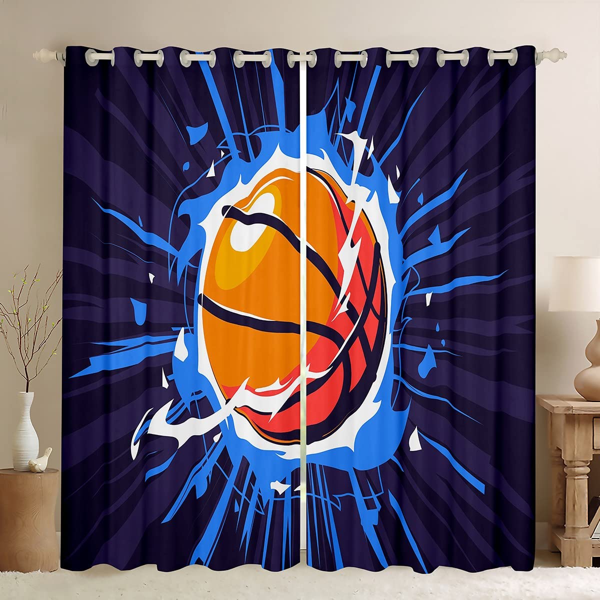 Pallacanestro Bambini Tende oscuranti Gaming Sport Tende per camera da letto Soggiorno per Ragazzi Bambini Adolescenti Giochi con la palla Tende Regalo per gli amanti del basket Trattamenti per fines