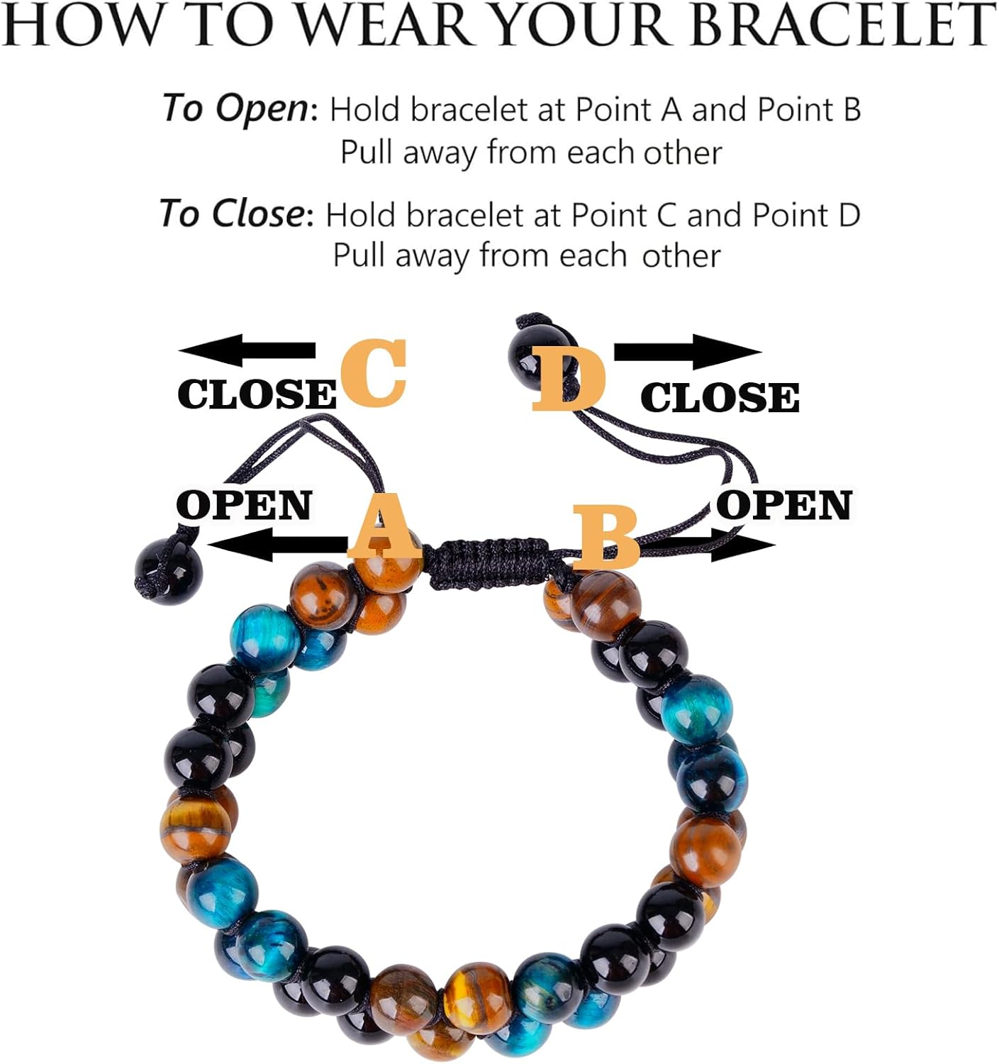 Handmade Triple Protection Bracelet,Bracelets for Men Women Natural Tiger Eye Jewelry Stone Hematite and Blue Stone Hematite 8mm Crystal Bracelet - Adjustable Size with Premium Gift-Box - Image 6