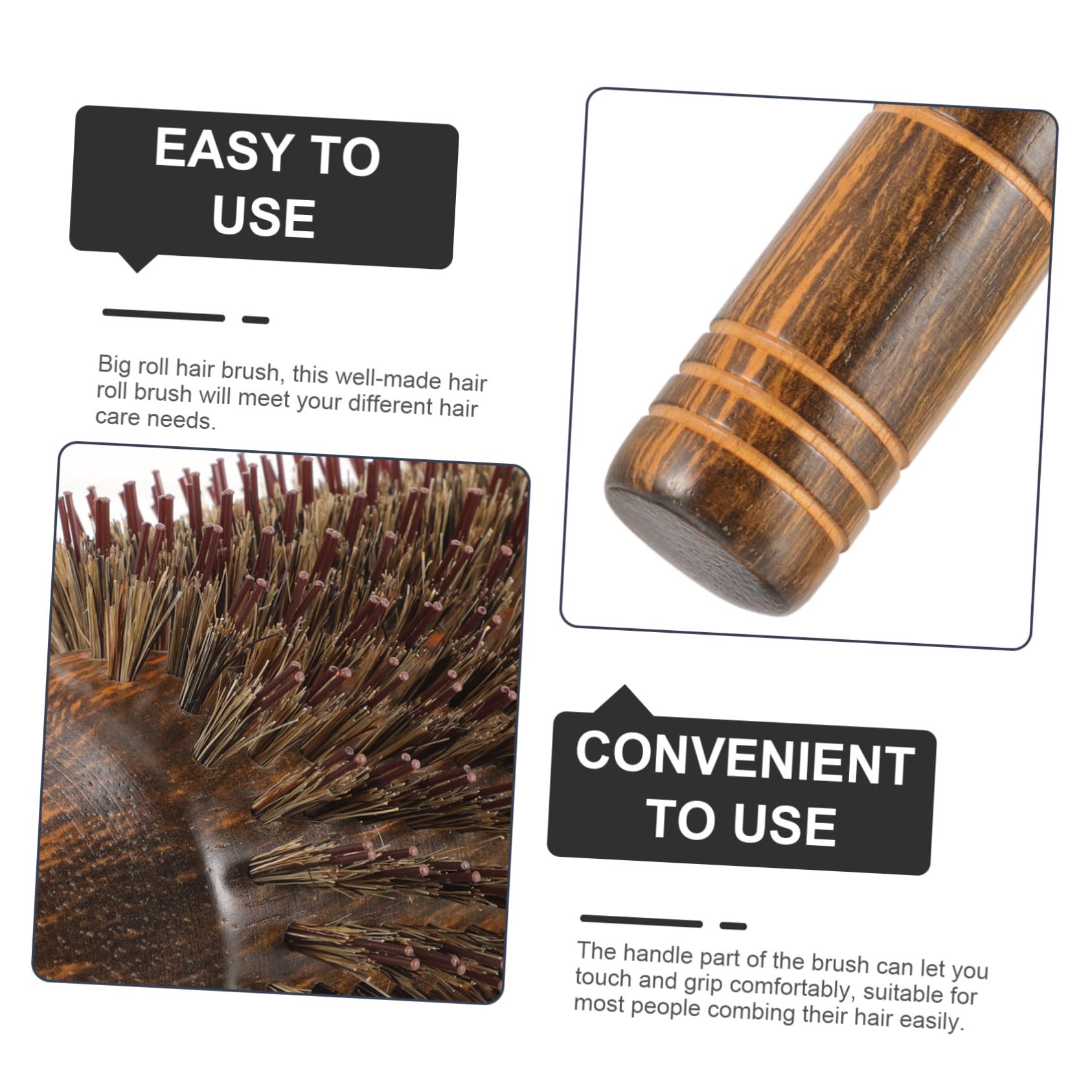 Cepillo Redondo Enrollable Grande de Madera y Nylon para Peinar | Color Coffee, para Mujeres y Niñas, Ayuda a Desenredar Enredos y Mejora la Textura del Cabello