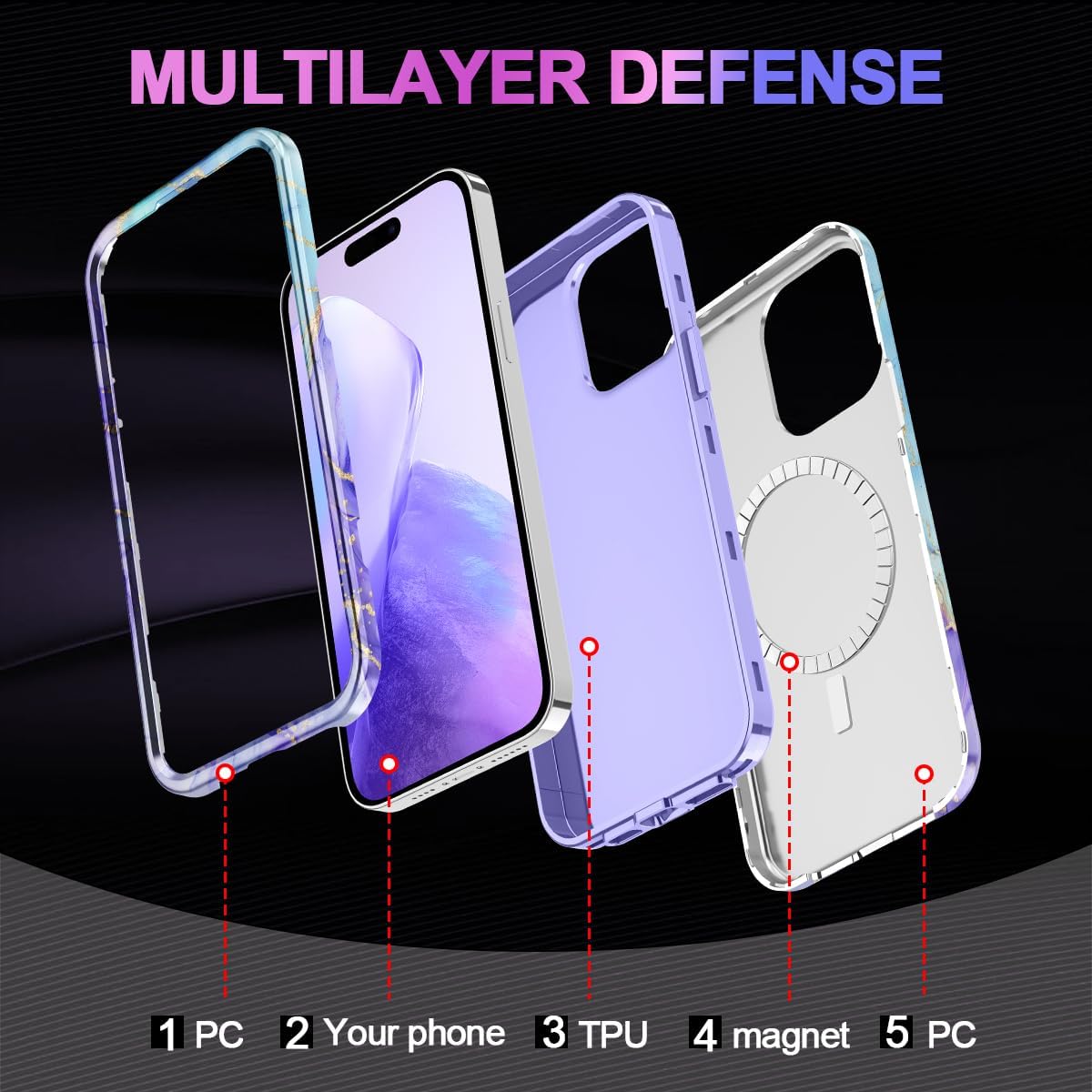 Casetego for iPhone 14 Pro Max Case,Compatible with MagSafe,[Military Grade Drop Test] Full Body Protection Slim Shockproof Rugged Marble Women Girls Case for iPhone 14 Pro Max 6.7 inch,Cobalt Violet - Image 4