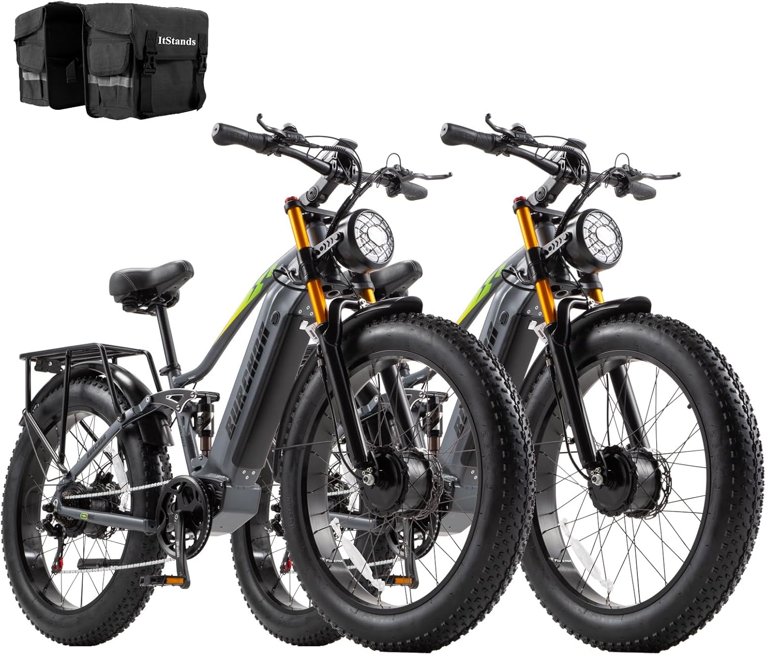DAMSON 2 Pcs Dual Motors AWD Electric Bike for Adults 5000w/3000W/1500W Motor Dirt Ebike 40MPH/30MPH 52V/48V 30Ah/20Ah Battery Up to 90 Miles Long Range 26" Fat Tire Bicycle for Commute Mountains