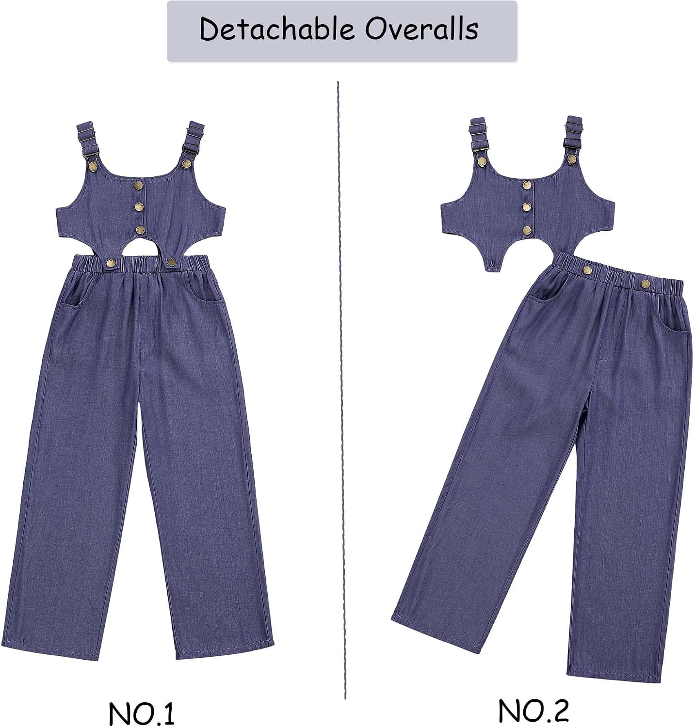 Girls Bib Overalls Kids Jumpsuits & Rompers Long Pants with Adjustable Straps Solid Outfit 3-12 Y