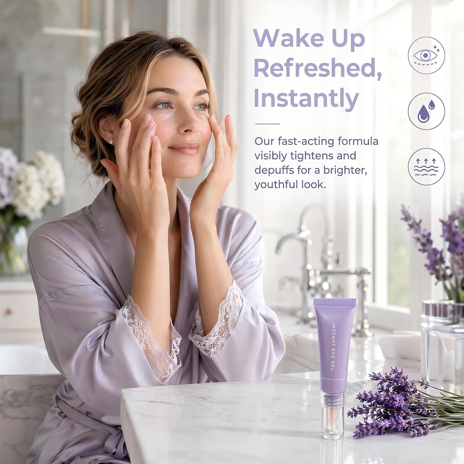 Instant eye cream, designed for dark circles, puffiness, and fine lines, hydrating eye care, targeting dryness, fine lines, and dullness
