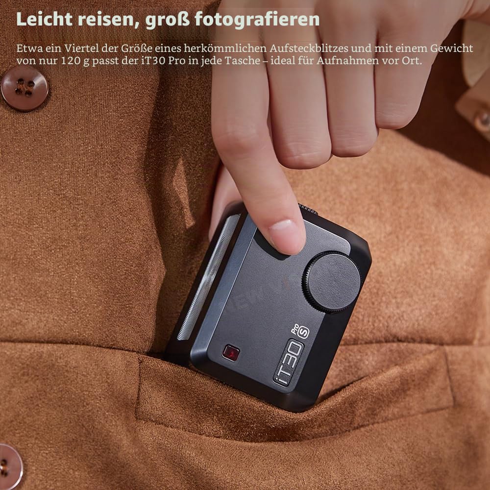 Godox iT30 Pro F iT30Pro-F Mini-Blitz für Fuji-Kamera, TTL-Autobelichtung, HSS 1/8000 Sekunden, 2,4 G Wireless Xsystem, 7,1 cm Touchscreen, 900 mAh Lithium-Akku (schwarz)