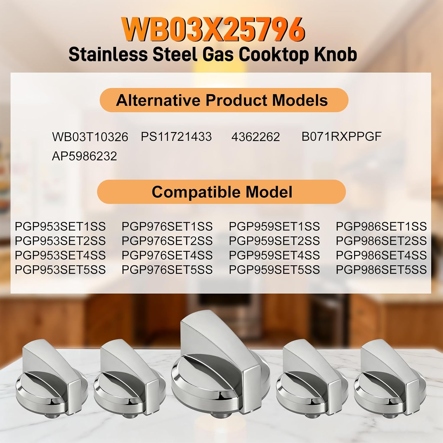 Upgrade WB03X25796 WB03T10326 Profile Stove Cooktop Oven Rang Knob Replacements for GE,Heavy Duty Metal Fit Model PGP953SET1SS PGP986SET1SS PGP959SET1SS PGP976SET2SS Replace ge Profile Stove knob