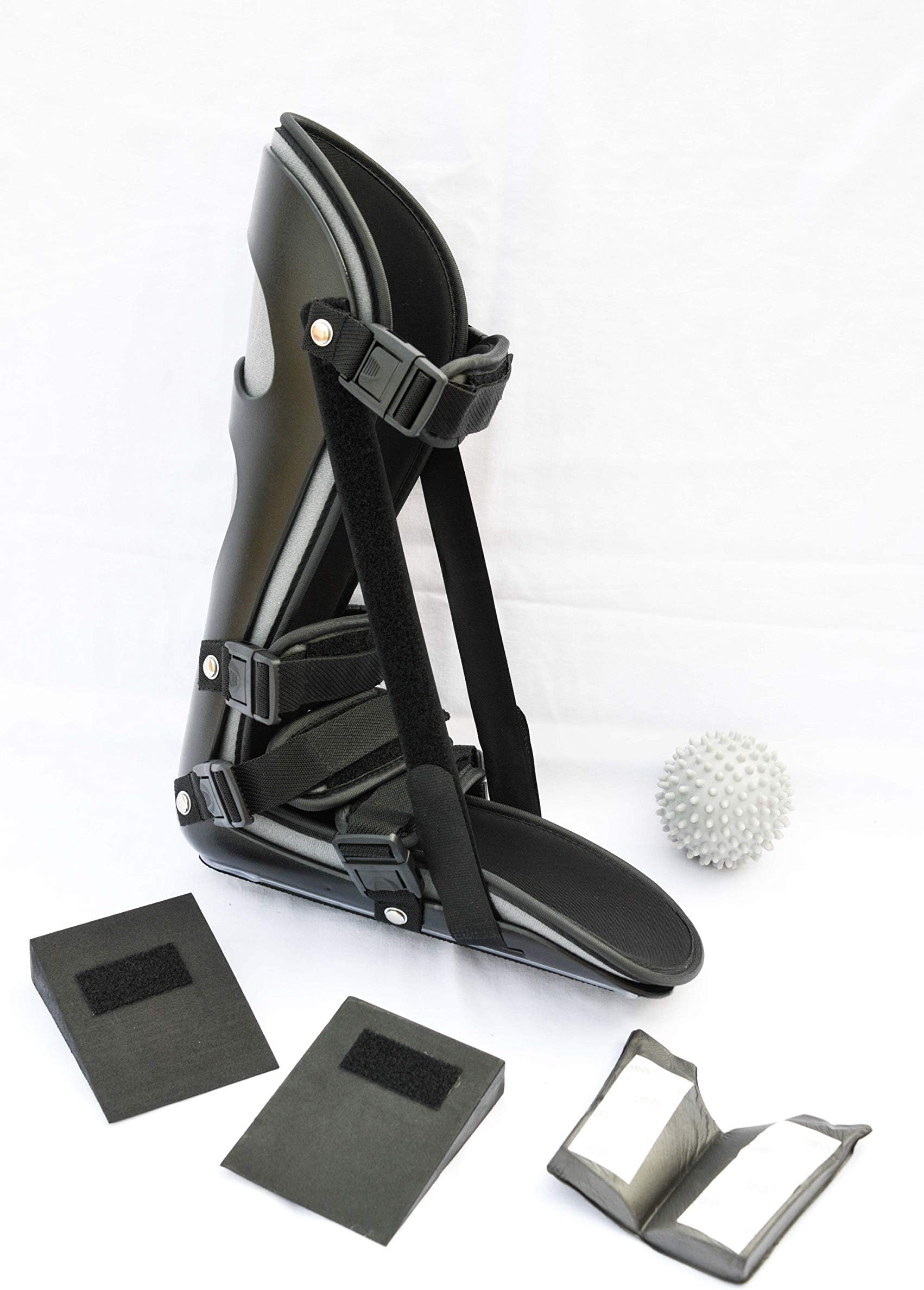 StrictlyStability Plantar Night Boot with 4 Straps, Double Sided Buckles, 2 Stretch Wedges & Massage Ball (Large)