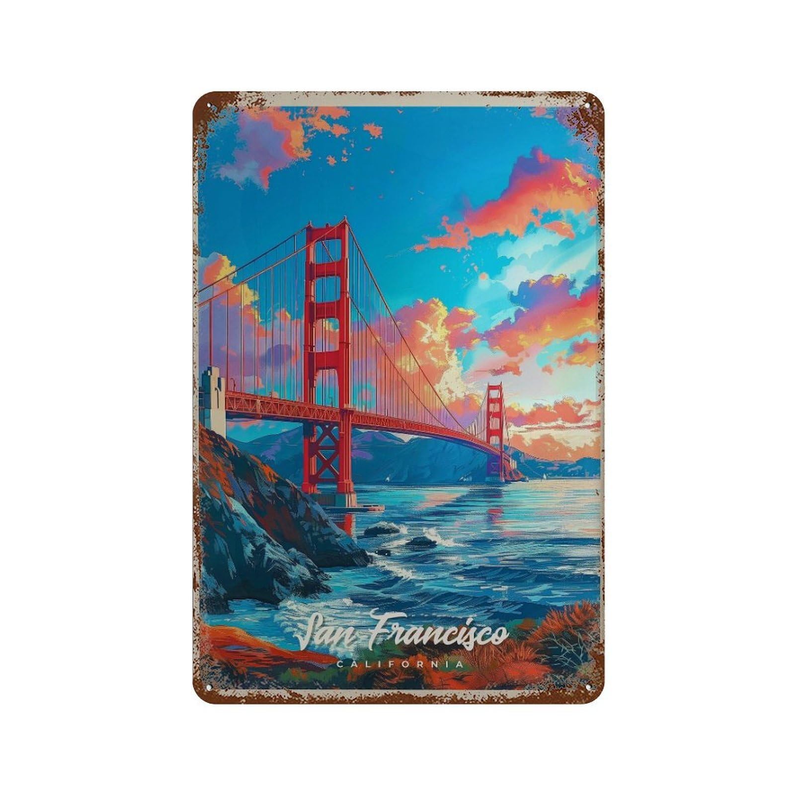 xiaoxiaoshen Golden Gate Bridge Travel Vintage San Francisco Cityscape Wall Decor Art Metal Tin Poster Modern Home Decor Art Home Bar Shop Decorations Vintage Sign 30x20cm