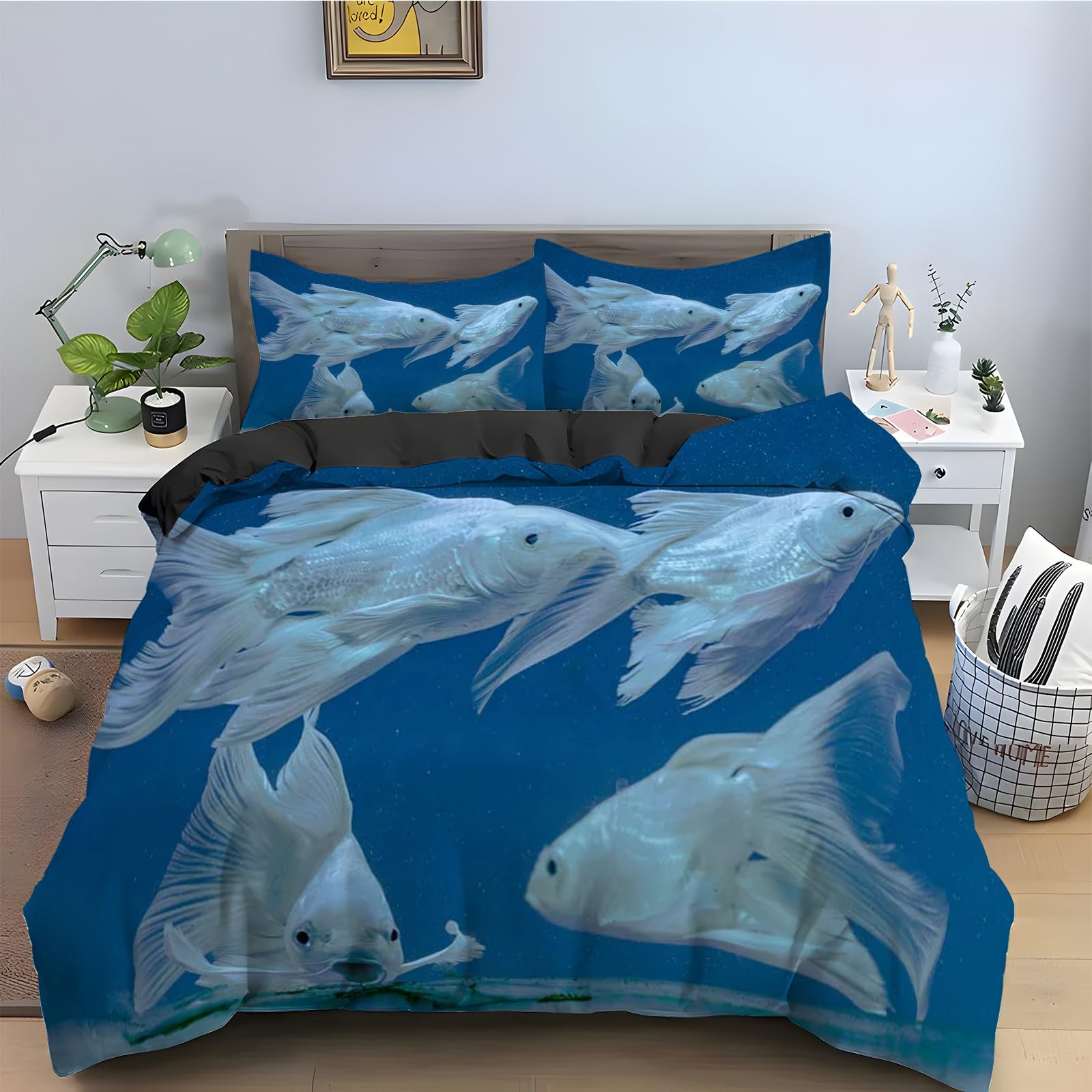 Ensemble de literie carpe papillon en microfibre hypoallergénique anti-plis pour lit une place
