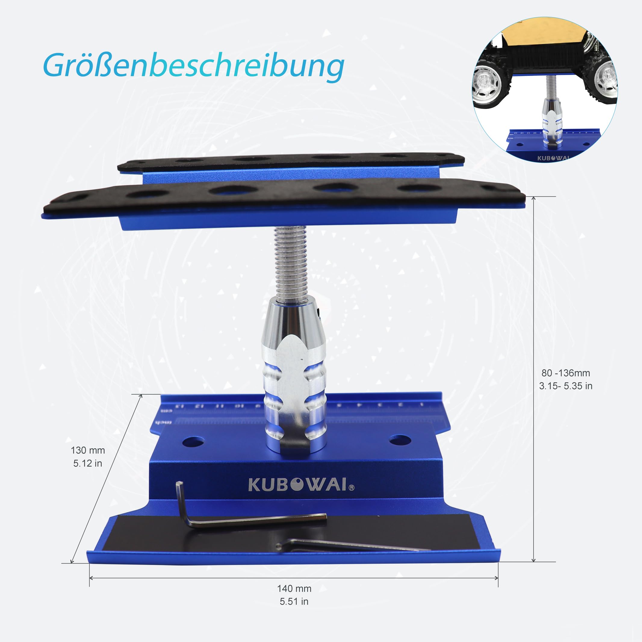 KUBOWAI Support De Réparation Aluminium Pour Voiture RC – Pivotant 360° – Hauteur Réglable 80-136 Mm – Pour 1/8 1/10 1/12
