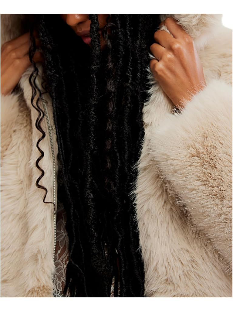Bone Free People Louder Please Hooded Faux Fur Jacket