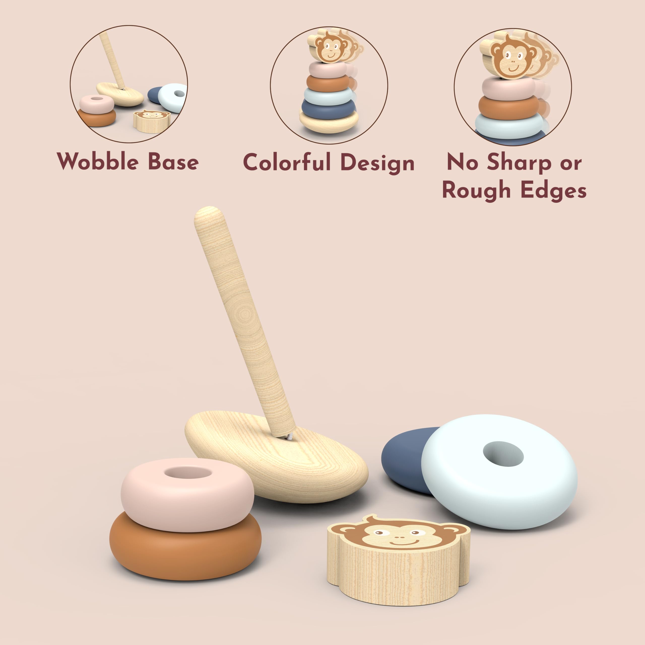 SPEEDY MONKEY Roly Poly Stacking Toys - Giocattoli impilabili in legno di alta qualità, atossici, per bambini da 6 a 12 mesi, regali colorati ed educativi per bambini, per genitori, mamme e amici