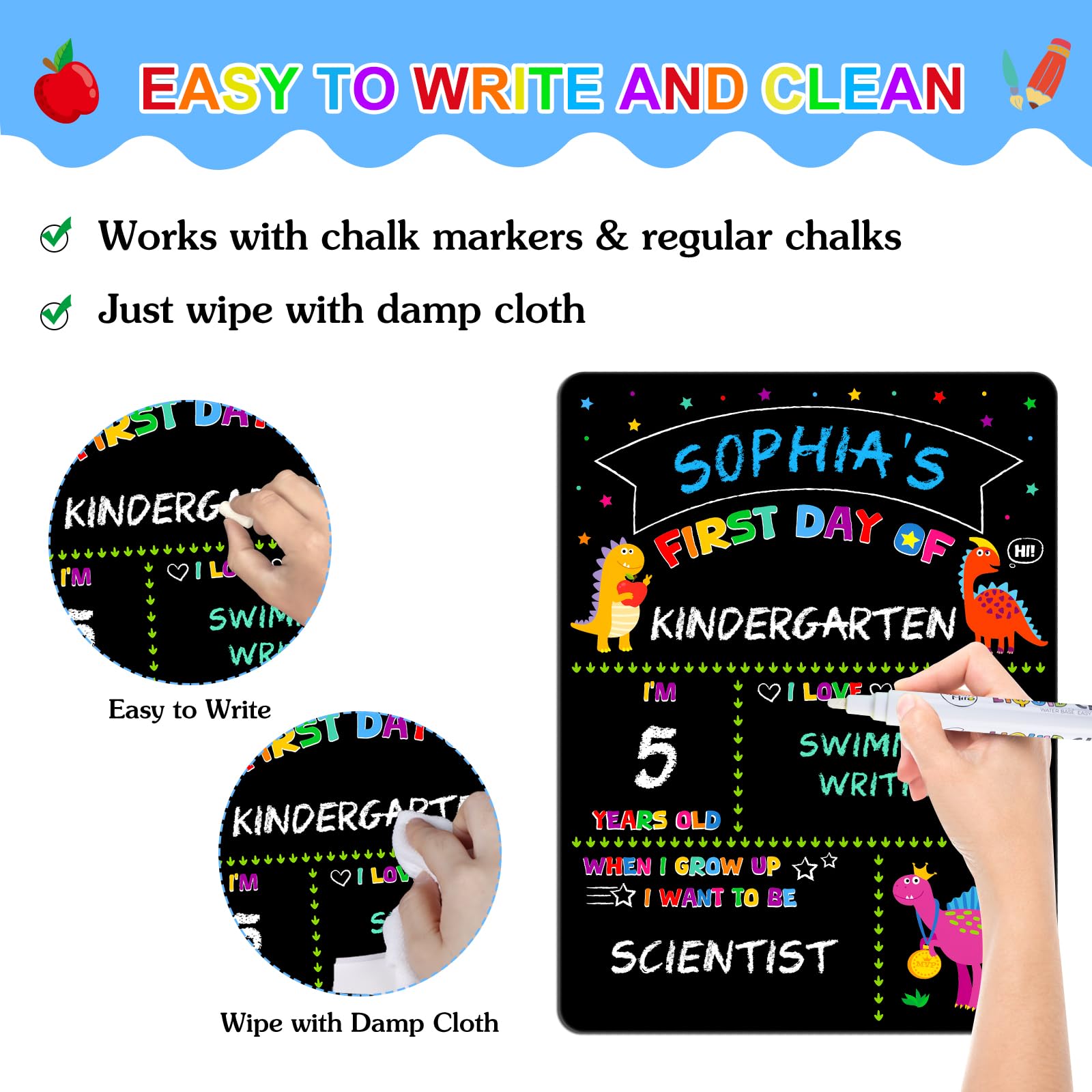 First & Last Day Of School Sign - Double Sided Dinosaur Chalkboard Photo Prop