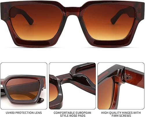 Miniatura 6 de Lentes de sol cuadrados retro para hombres y mujeres, marco grueso, rectangulares, gruesos