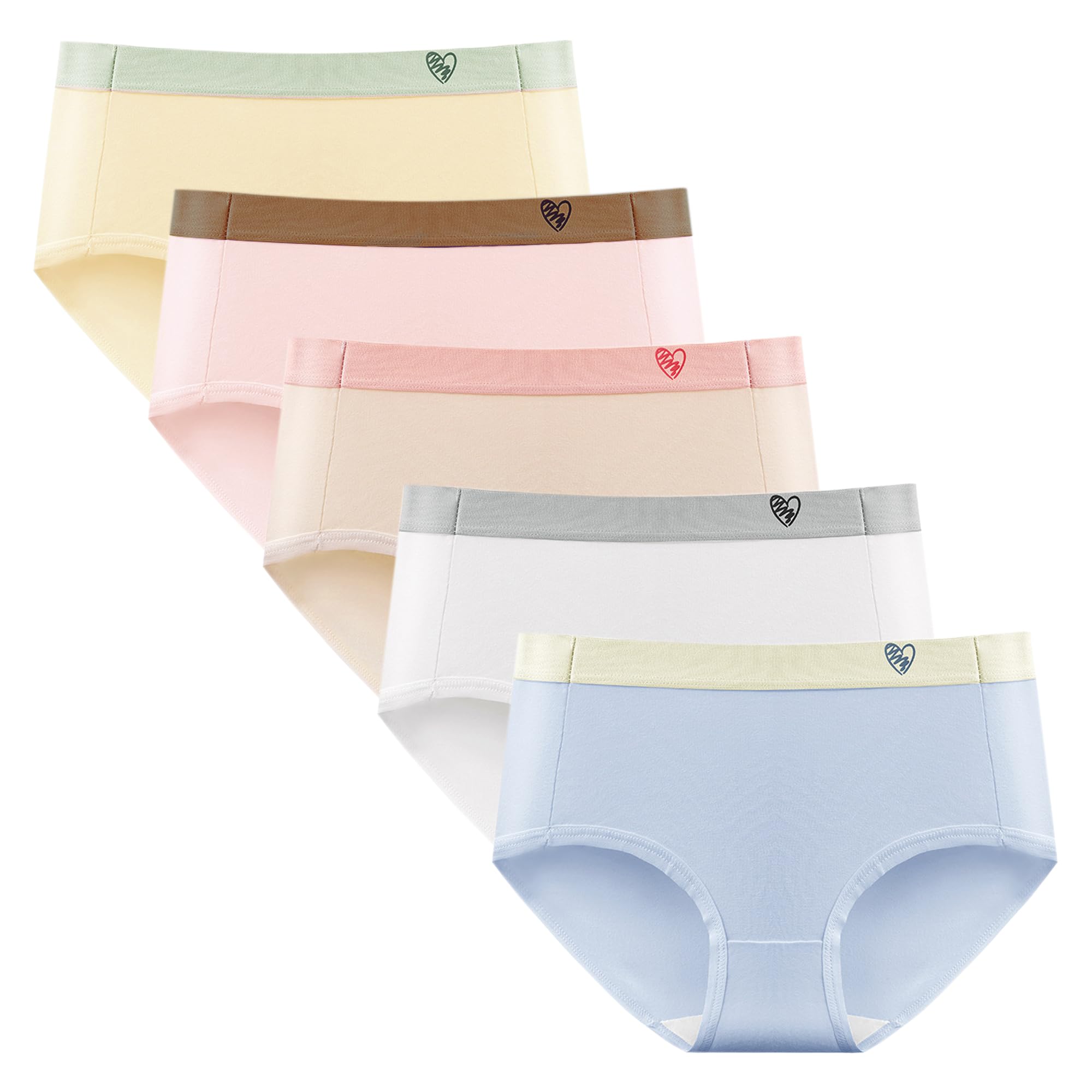 5-Pack Teen Girls Cotton Underwear Briefs Soft Comfy Panties Briefs Everyday Solid Color Multipack