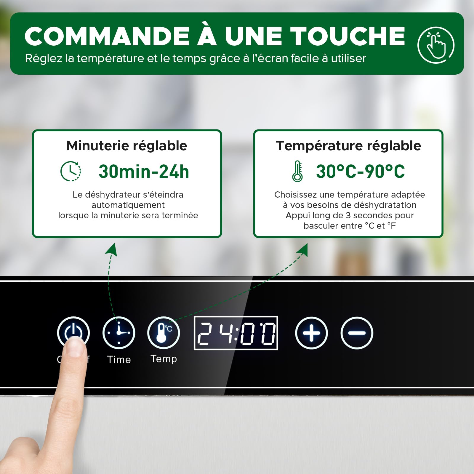 Kwasyo 8 Plateaux Deshydrateur Alimentaire en Acier Inoxydable, avec Température Réglable 30 à 90°C et Minuterie Numérique (0-24h), pour Fruits, Poisson, Légumes, Viande, Jerky, Herbes