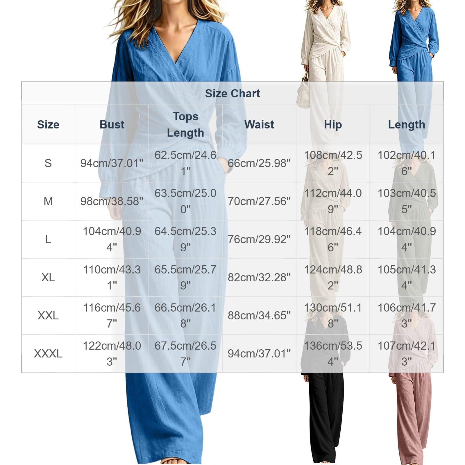 Set da 2 pezzi da donna Co Ord, casual, con scollo a V, a maniche lunghe, pantaloni a gamba larga, traspiranti, comodi, da viaggio, spiaggia, vacanze, tempo libero