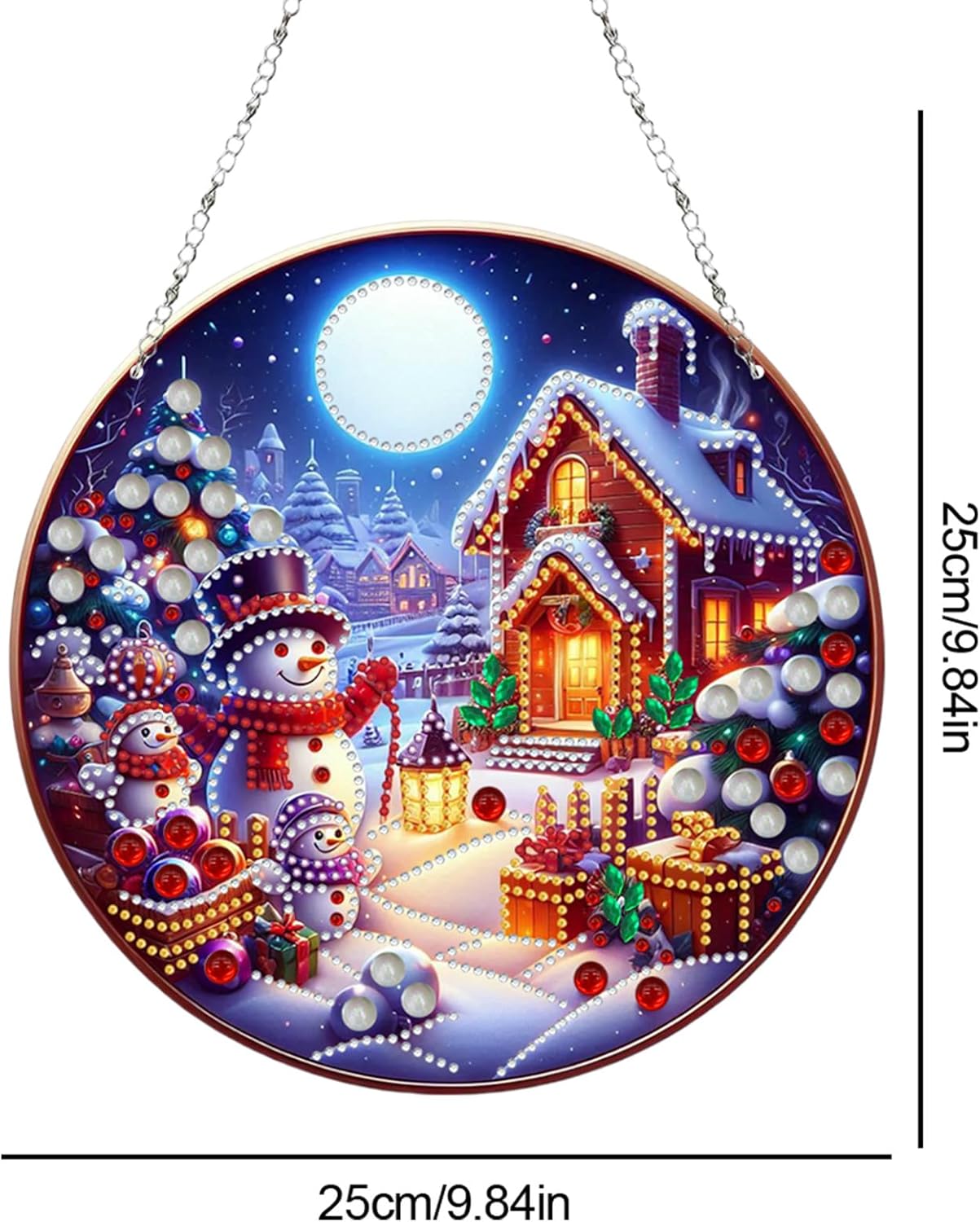 BAYUNOE 5Pcs DIY Hanging Diamond Christmas Pendant Double-Sided Pattern Single Diamond Art Painting Ornament Halloween Garland Hang for Window Home Garden Wall Door Decor-Snowman