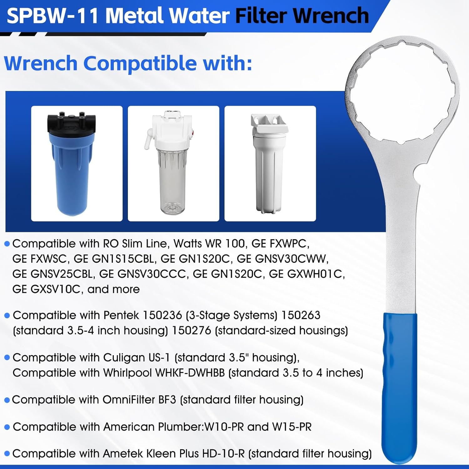 Xastro SPBW-11 Heavy Duty Metal Water Filter Wrench – 3.69" ID Whole House Water Filter Wrench Compatible with GE WX5X140, FXWPC, FXWSC, GXWH01C, GXSV10C