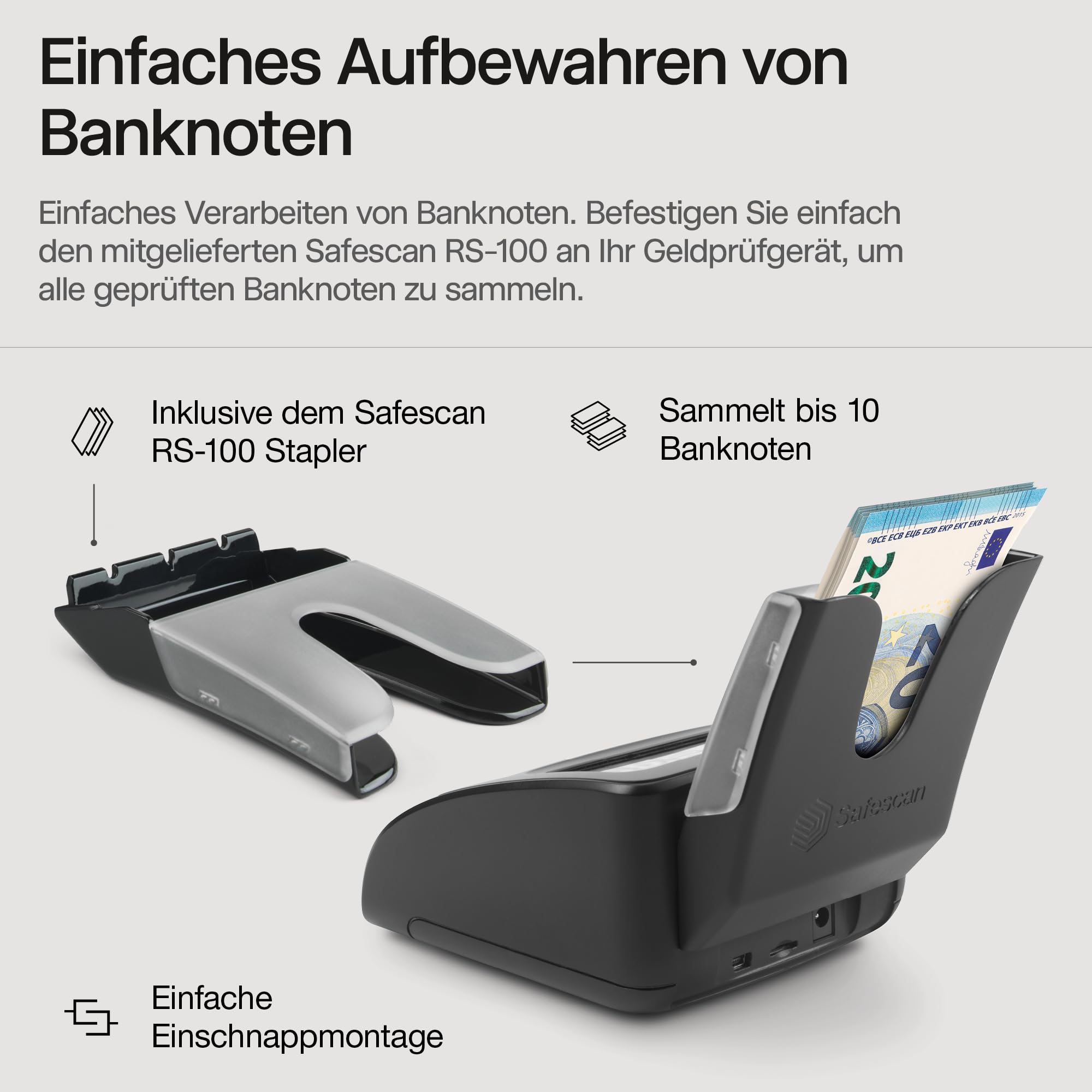Safescan 155-S automatischer Geldscheinprüfer zur schnellen Überprüfung von Geldscheinen - Falschgeldprüfgerät mit 7-facher Echtheitsprüfung - 100% genauer Geldscheinprüfer