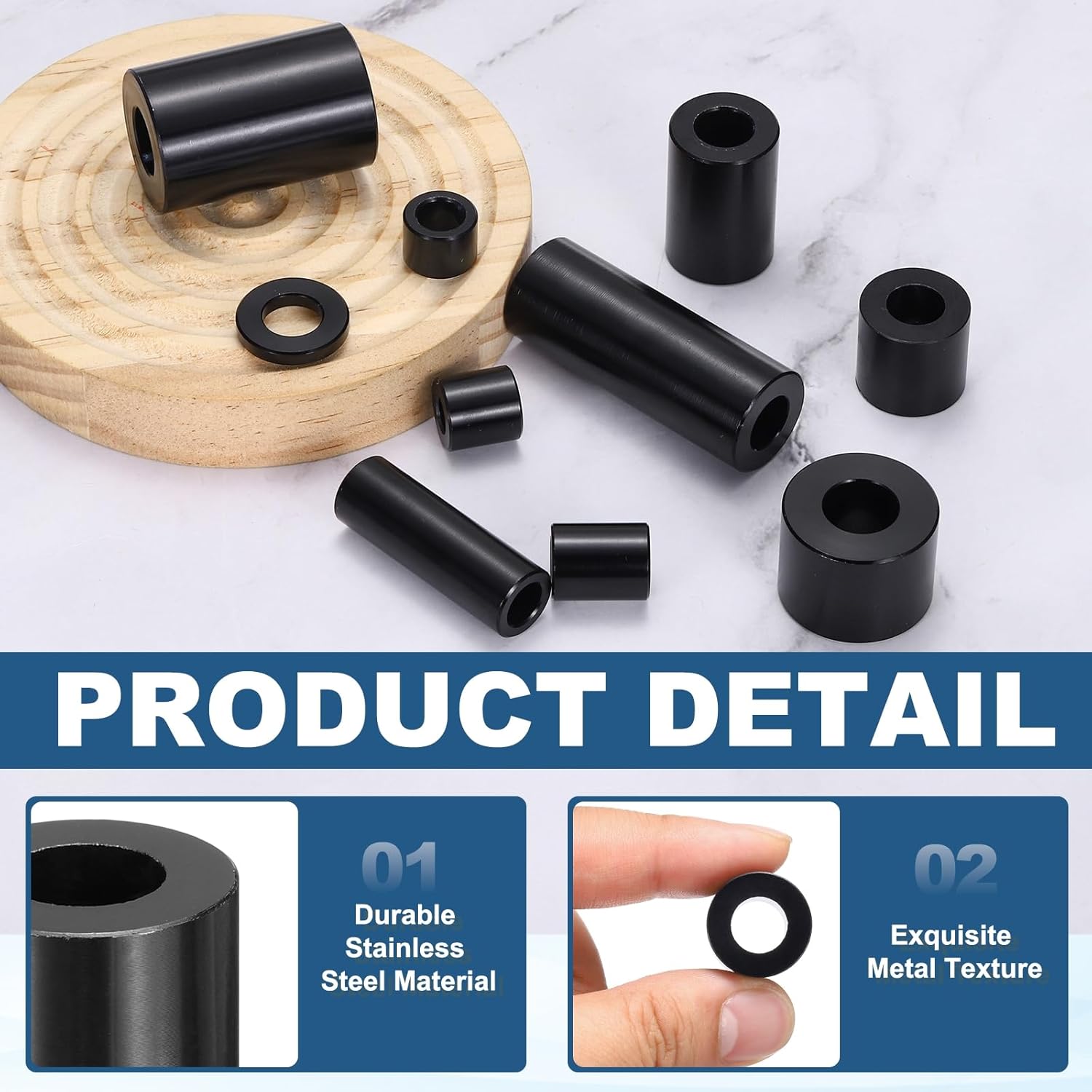 MECCANIXITY 4pcs M10 Metal Spacers, M10 x 3/4" OD x 1/2" L Aluminium Spacer Round Unthreaded Standoff Bushing Plain Finish for Screw Bolts, Black