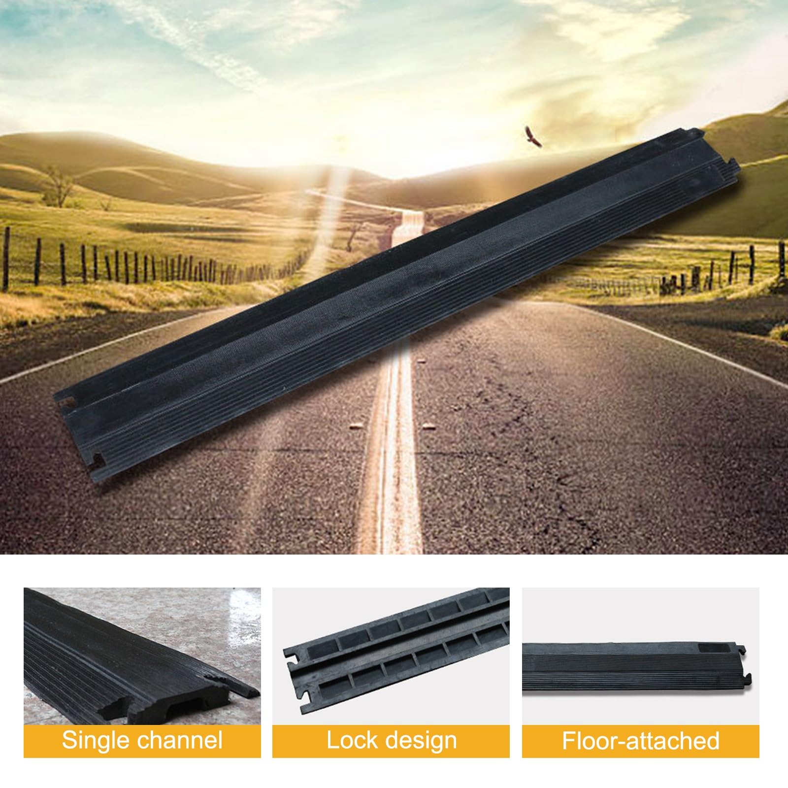 Rampa Protectora de Cables de un Solo Canal, Canaleta Cables Suelo, Pasacables Suelo, con Hebilla de Bloqueo(1Channel-4Pack)