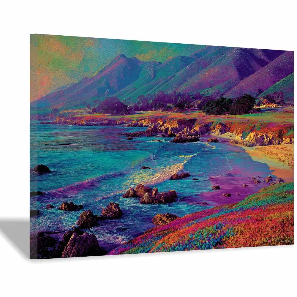 HUYEEI Canvas Print Wall Art Colorful Coastline Modern Nature Landscape Poster, for living room, bedroom,Corridor Office Room Decoretc.(multicolored)-60x80cm Framed
