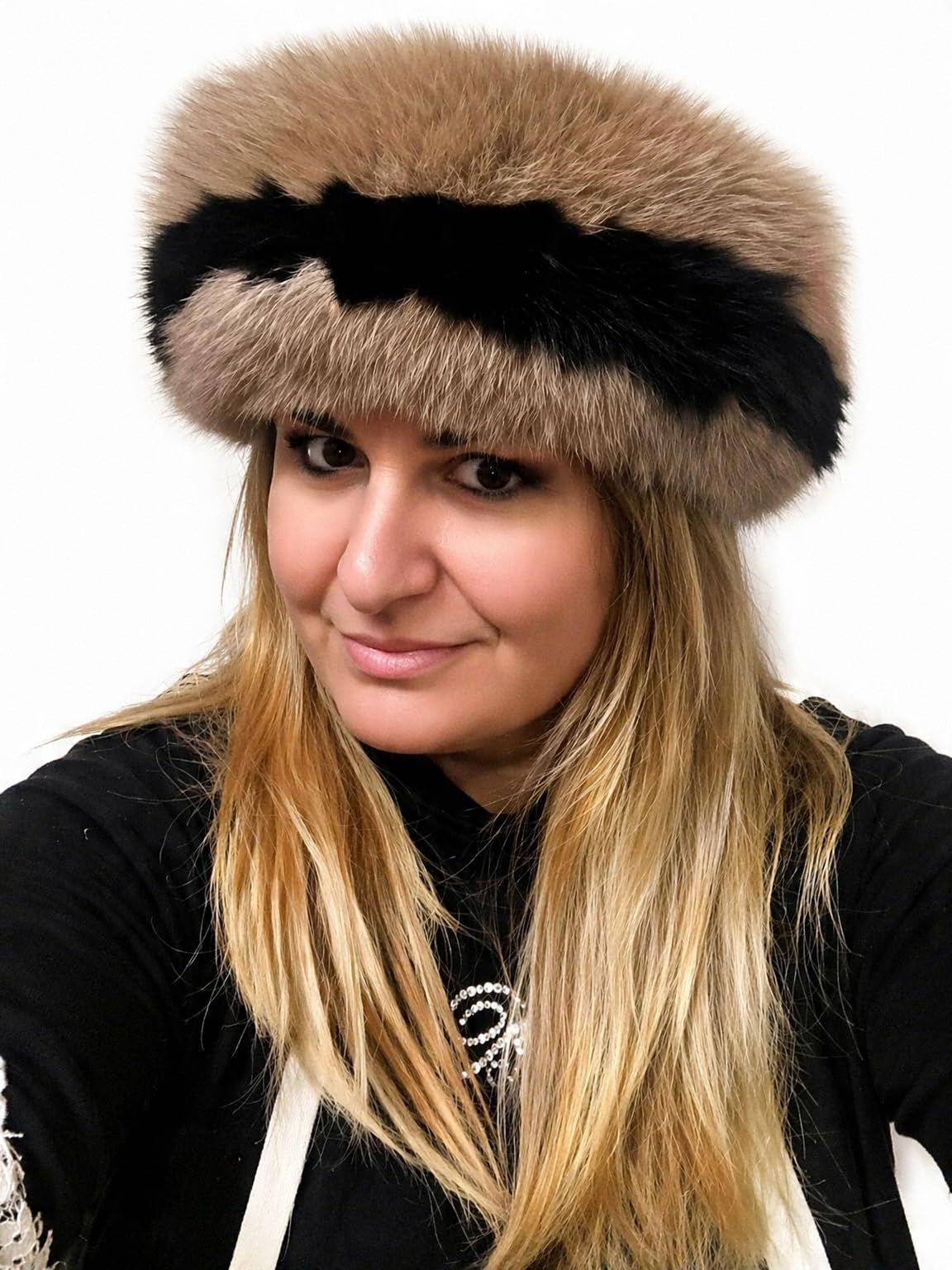 Cappello Colbacco Donna Invernale Volpe e Visone Misto Lana e Cashmere, Fascia Pelliccia Idea Regalo Luxury