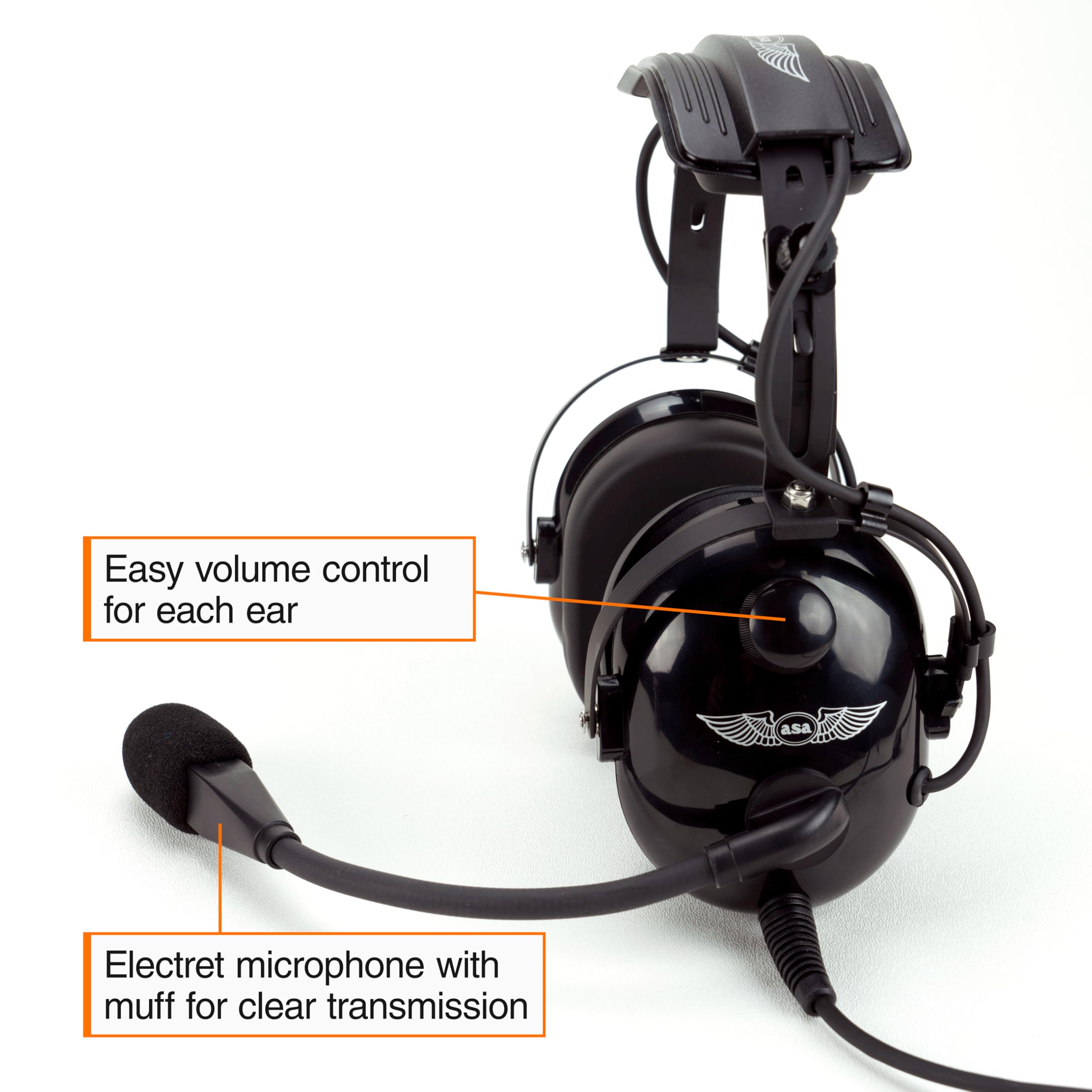 ASA AirClassics HS-1A Pilot Headset Trwałość, redukcja szumów 23 dB, mikrofon z redukcją szumów, stereo/mono, pozłacane wtyczki, niezbędny zestaw słuchawkowy do lotnictwa ogólnego dla pilotów
