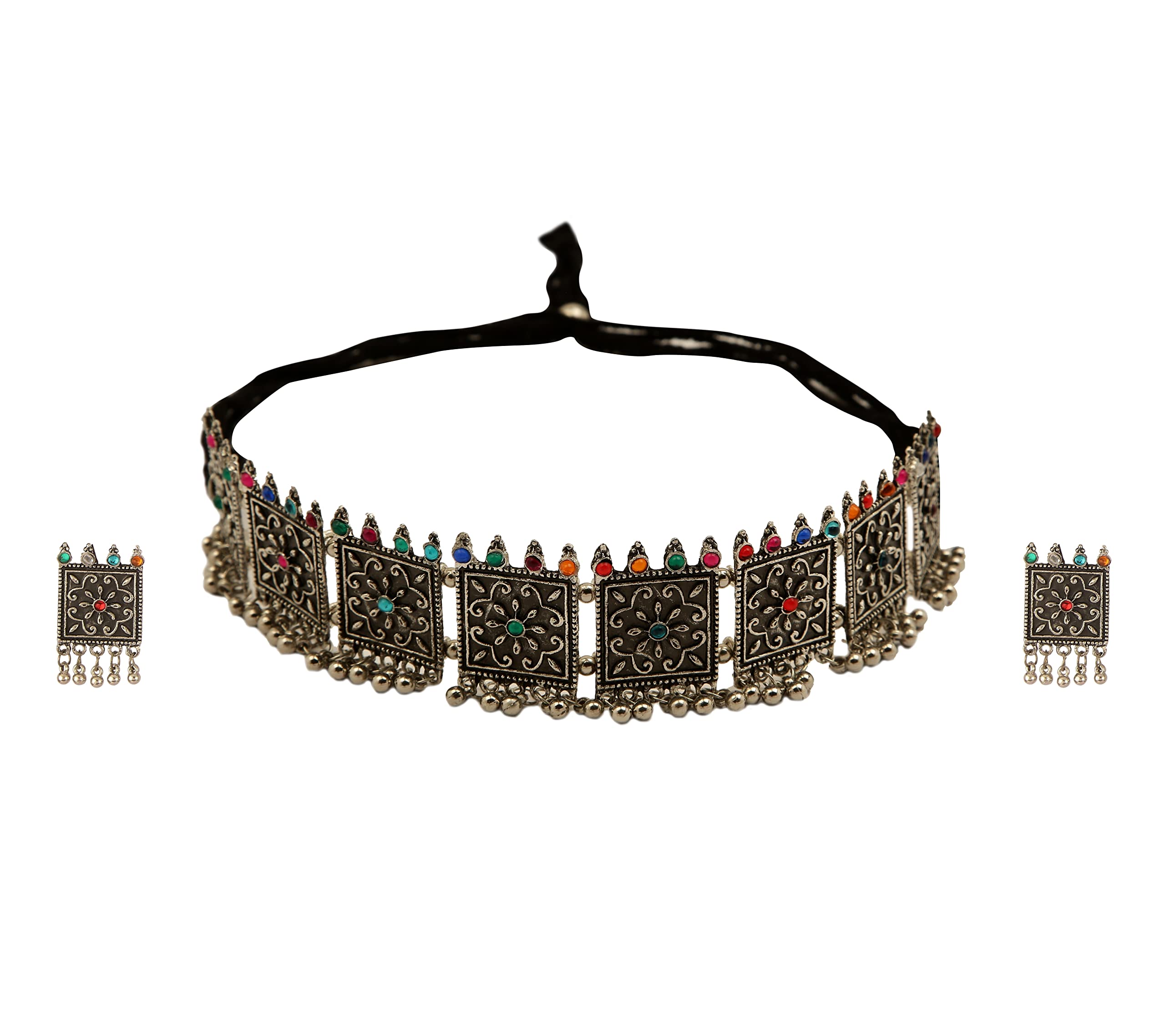 Opanzo Jewels Silver Oxidised Jewellery Set and Choker Necklace Set With Earrings for Women (B0B54RP9J6) Amazon Price History, Amazon Price Tracker