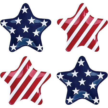 Supreme Housewares Patriotic Star Shaped Plates Set of 4 Melamine Salad Plates Appetizer and Dessert Plates for 4th of July Independence Day, 8 Inch Star Plates