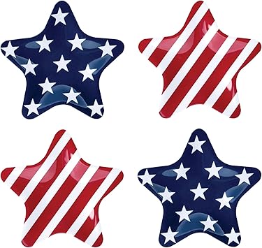 Supreme Housewares Patriotic Star Shaped Salad Plates, Melamine Appetizer and Dessert Plates for 4th of July, Independence Day Decoration, Patriotic Color, 8 Inch, Set of 4