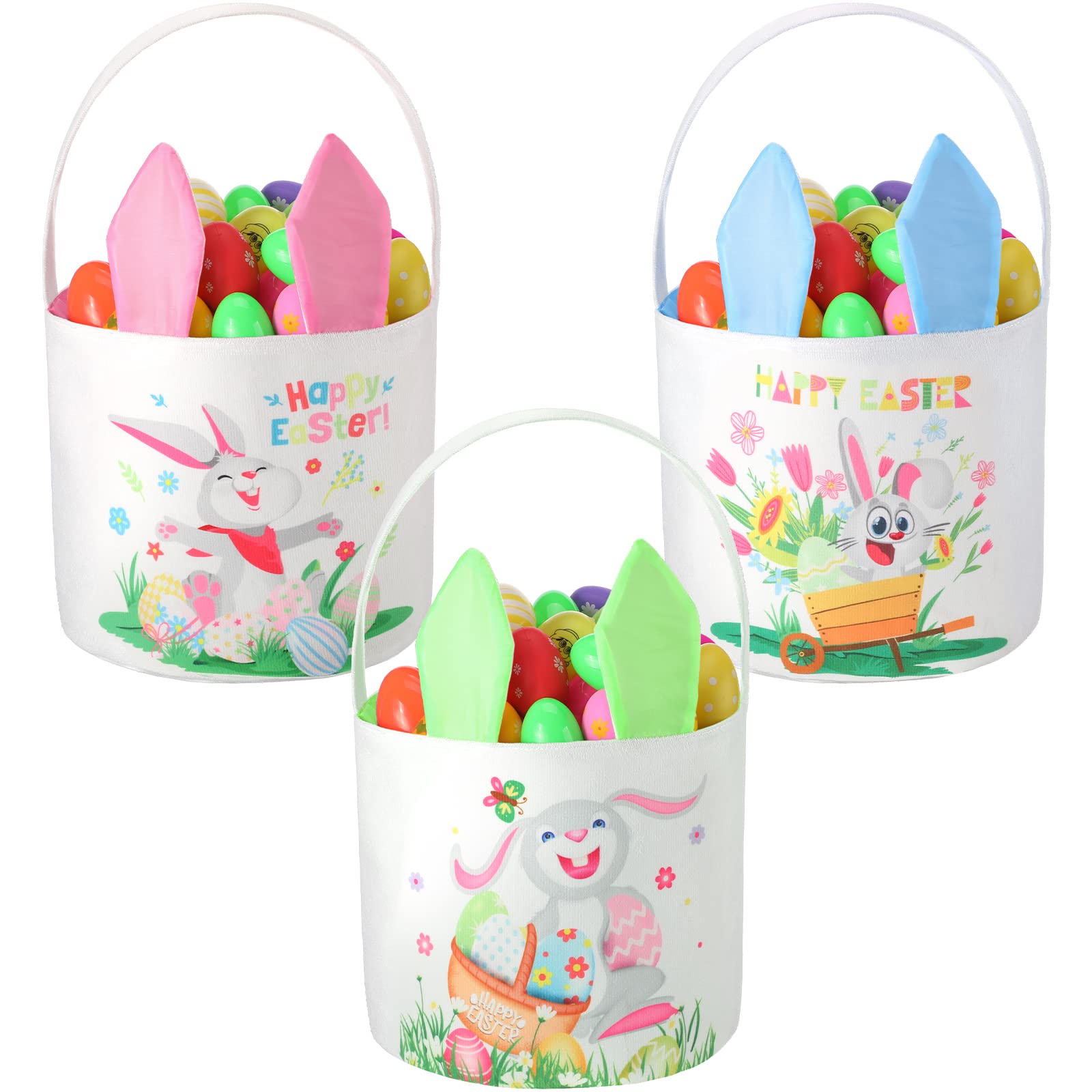 3 Pcs Easter Bunny Basket Bags for Kids Eggs Hunting Cute Basket Bag Easter Tote Bags Bunny Gift for Easter Storage Eggs Candies Gifts Party Favor Decorations