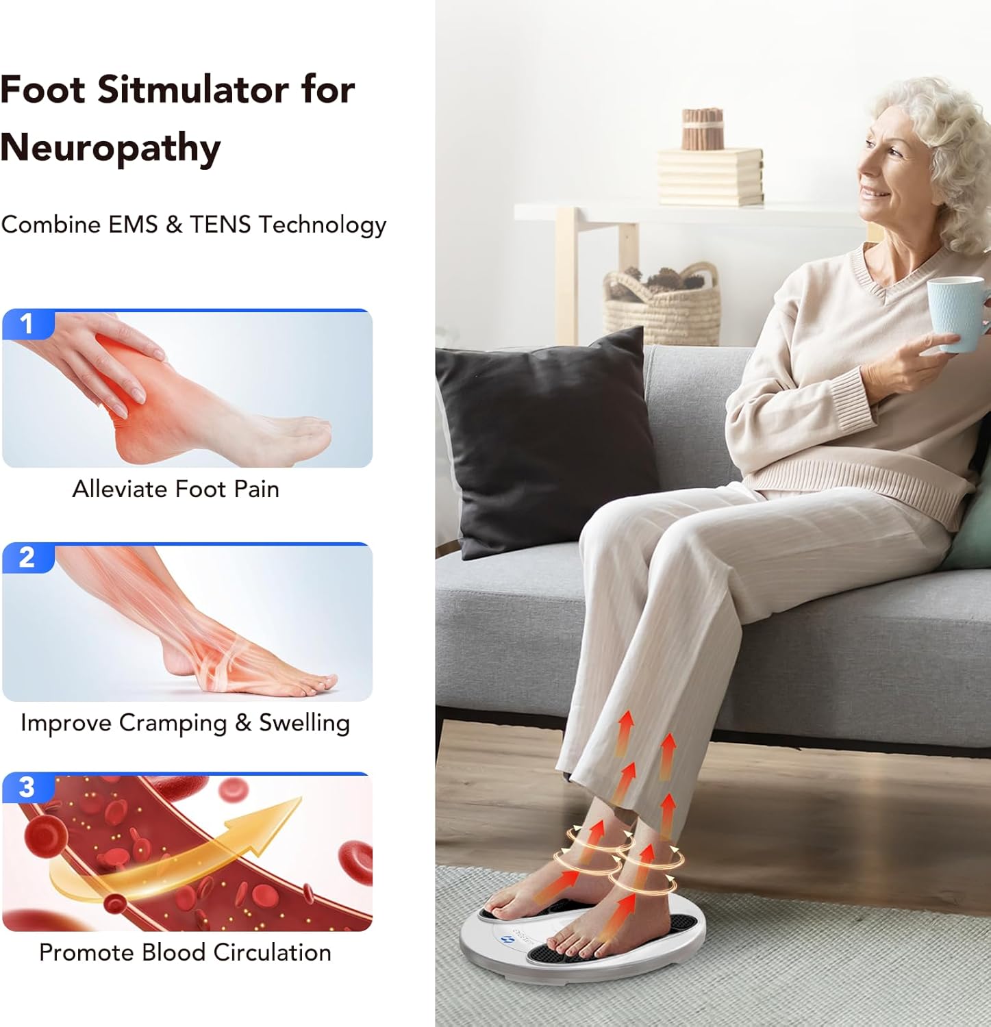 Foot Massager for Neuropathy, TENS & EMS Foot Circulation Stimulator for Pain Relief, 10 Modes and 20 Intensities, Relieve Swelling, Cramps, RLS & Plantar Fasciitis - Gifts for Mom Dad - Image 2