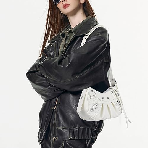 Miniatura 6 de IwIeIaIrI Bolsos de hombro para mujer, estilo punk, bolso cruzado retro de cuero con monedero