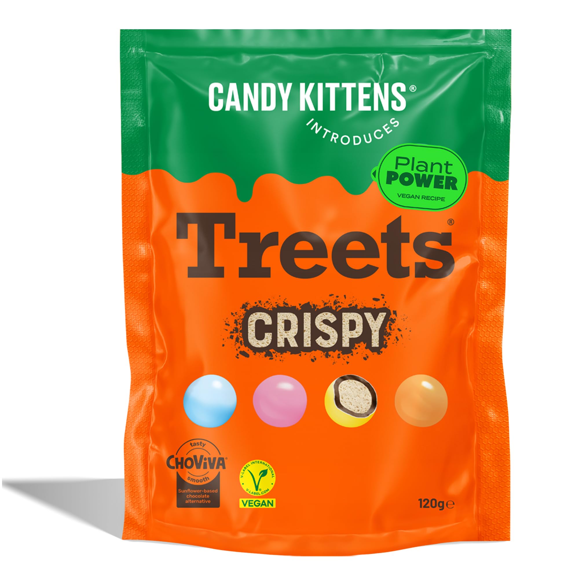 Candy Kittens Treets Rice Crispy Vegan Chocolate Snack, 120g, 1 Pack