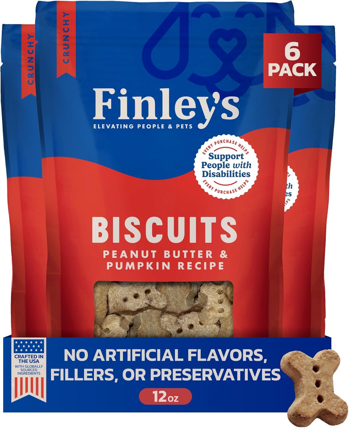 Finley's Crunchy Dog Biscuits, Peanut Butter and Pumpkin, Plant-Based Healthy Treats, Oven Baked Dog Cookies, 12oz, 6 Pack