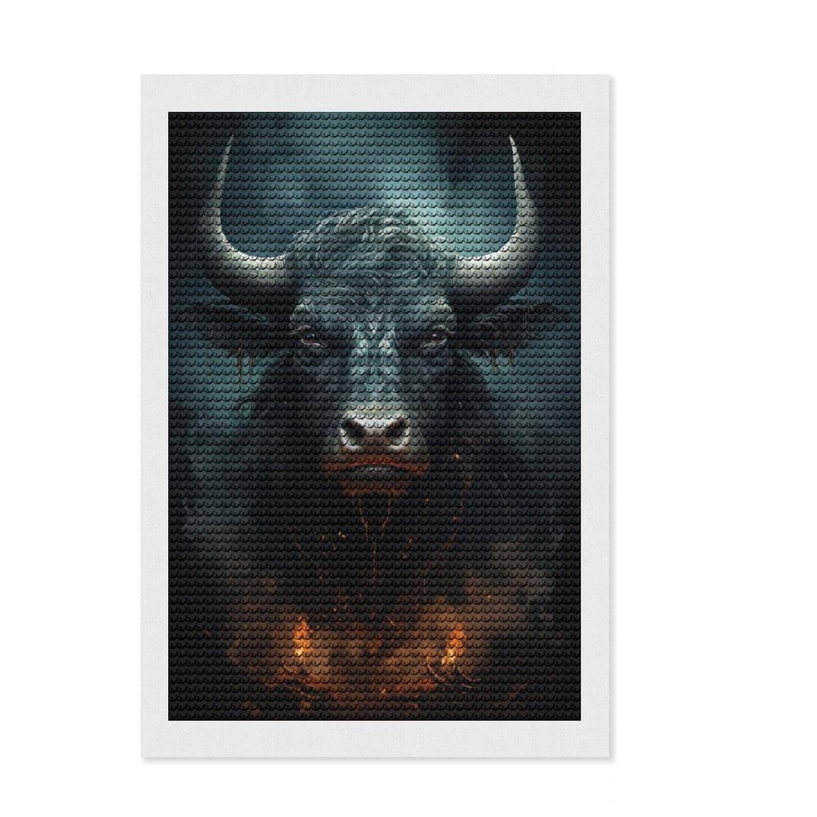 Junmoney Bull Portrait Crystal Diamond Art Kit 8"x12", Wall Art Gift, Aesthetic Room Decor, Modern Decor, Decorative Artwork