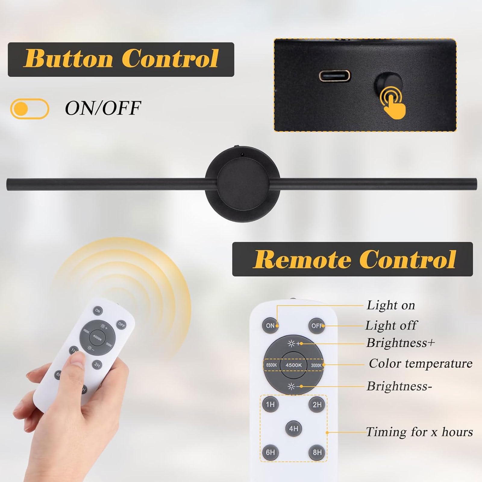 Ricaricabile Funzionato a Batteria Muro Sconces Set Di 2, Dimmabile Con Telecomando Nero Pieghevole LED Senza Fili Lampada Da Parete, Per Pranzo Soggiorno Camera Da Letto Corridoio Bagno Porta