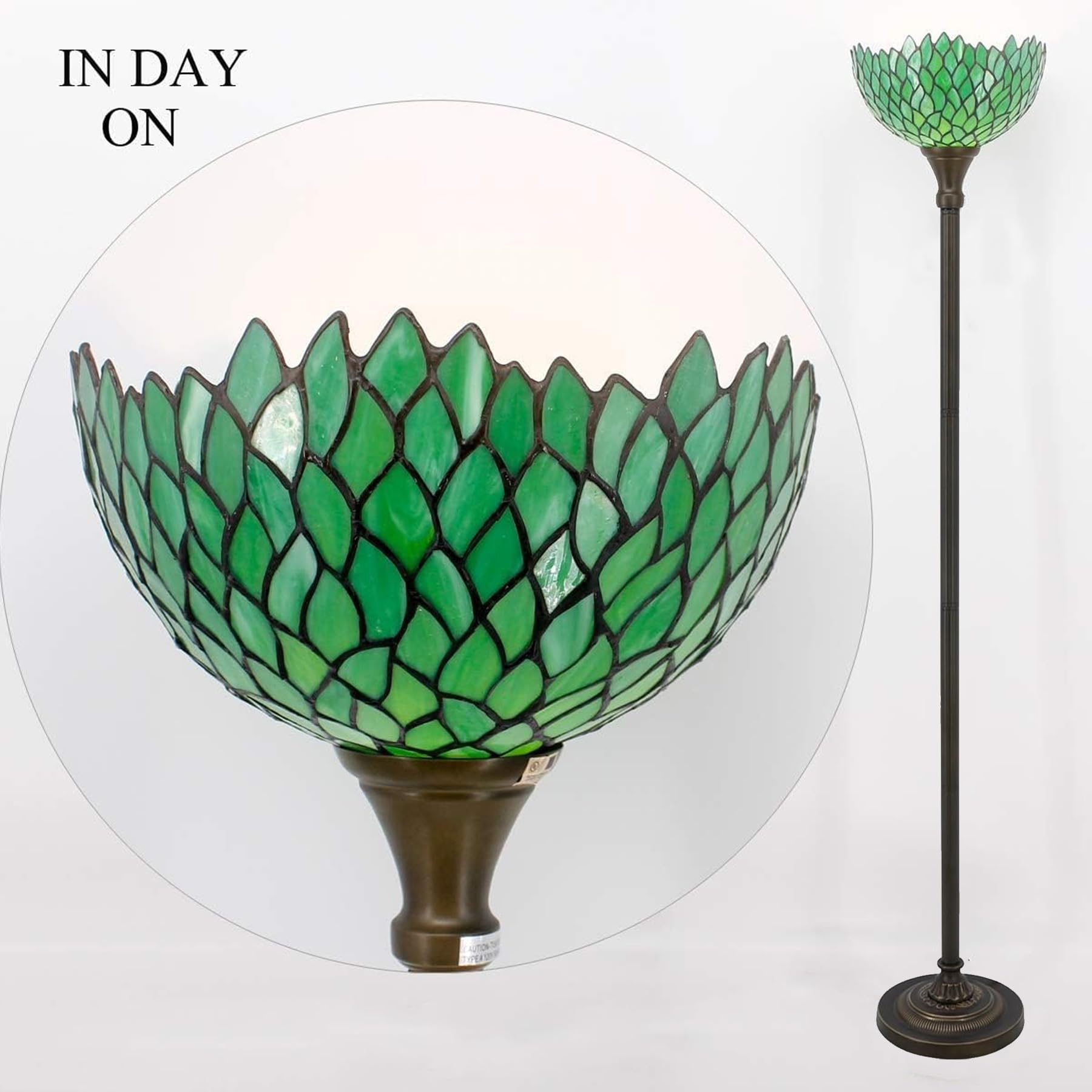 Tiffany S523 WERFACTORY Lampe sur pied en verre teinté style torchiere W12H66 pouces vert Wisteria pour salon, chambre, étagère, table basse