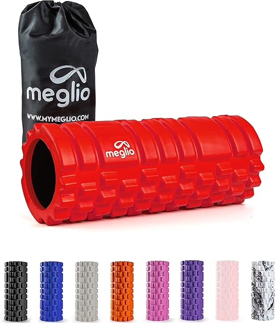 Meglio Foam Roller - 33 cm - for Fitness and Muscle Massage - for Legs, Back, & Deep Tissue Trigger - Point Therapy - Relieves Tension, Aches, & Body Pains - Yoga - Pilates - Stretching & Home Workouts - Carry Bad Included